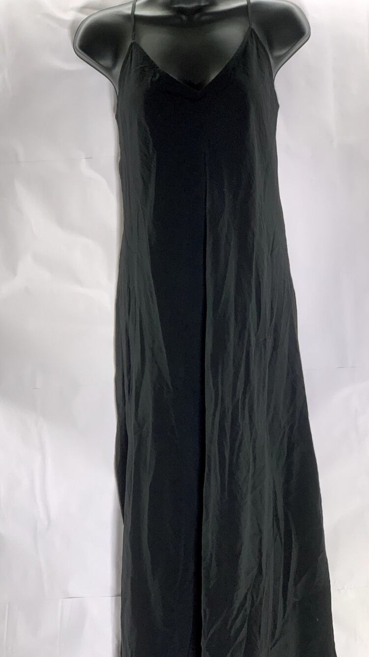 GAP Women's Black Solid V-Neck Adjustable Spaghetti Strap Slip Midi Dress SZ S